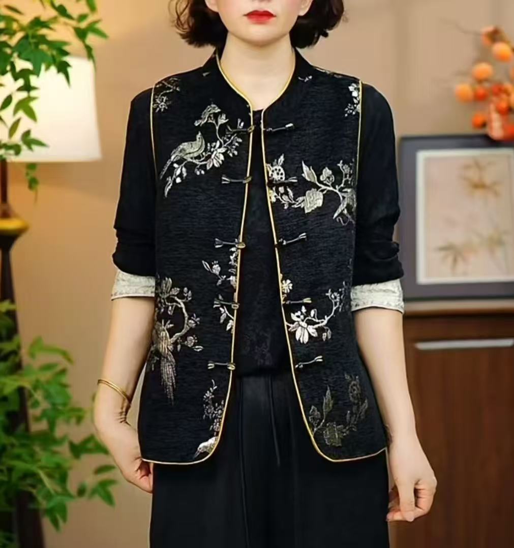 2025秋季新款复古文艺马甲显瘦中长款印花碎花马甲遮肚时尚妈妈装