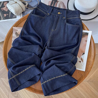 天丝牛仔裤女高腰直筒显瘦阔腿裤