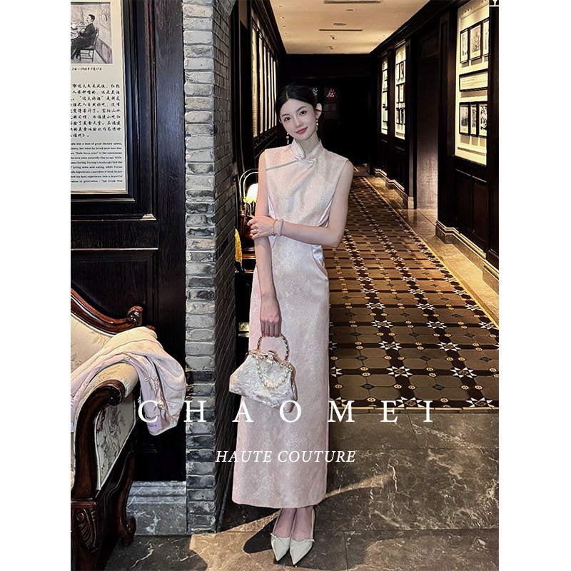 年中清仓【婉仪】国风新中式女装订婚婚礼粉色刺绣旗袍连衣裙