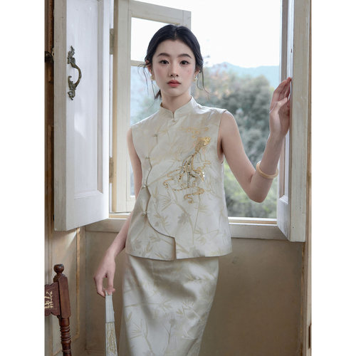 MOPASSANT【跃鲤吟】新中式订婚婚礼刺绣无袖马甲汉服套装女