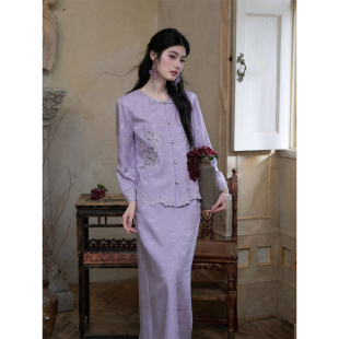 紫檐月 27上新 新中式 国风春夏刺绣衬衫 MOPASSANT 半裙套装