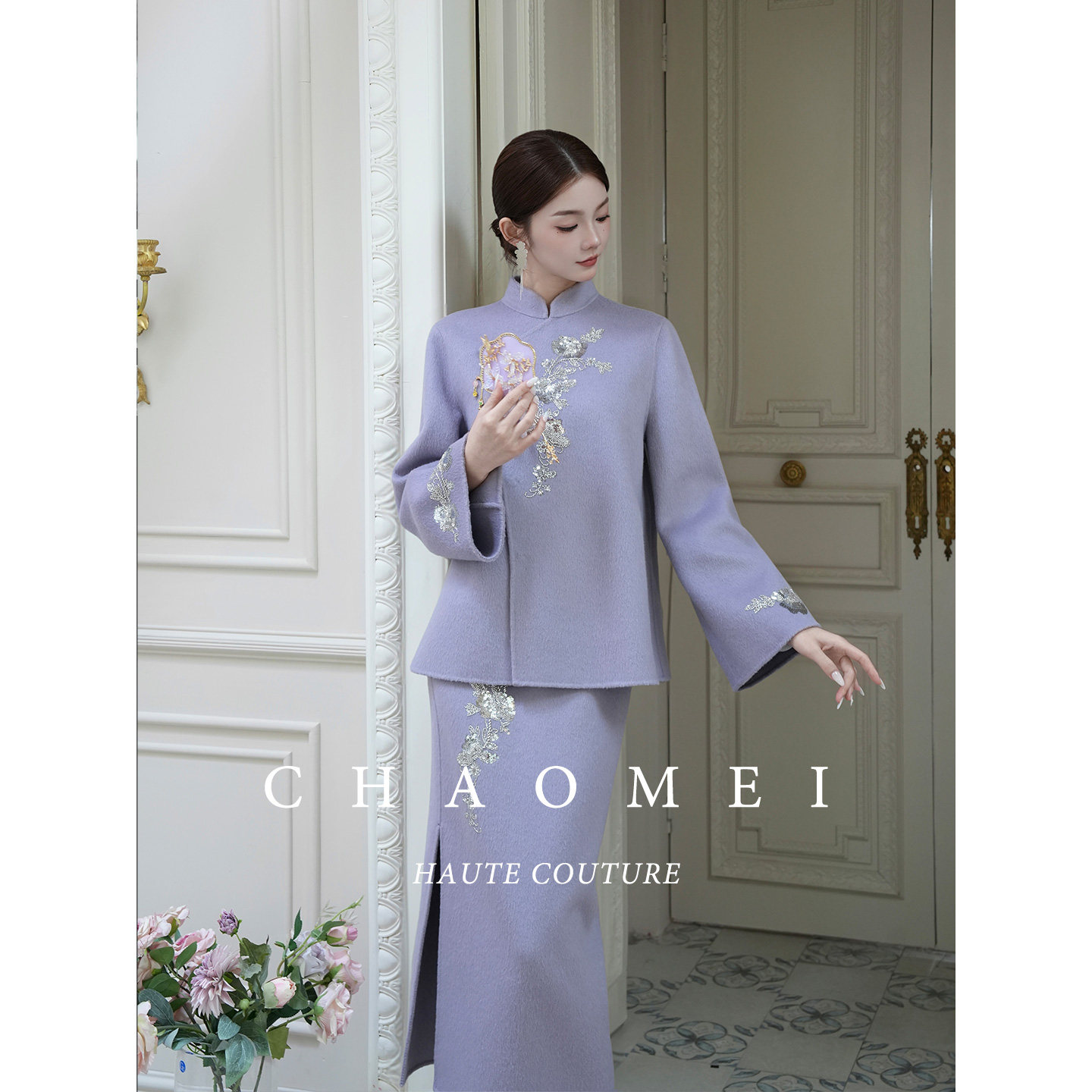 冯（CHAOMEI【汀紫谣】国风新中式木槿紫100绵羊毛双面呢外套套装,女装/女士精品,汉服套装,淘宝优惠券,粉丝福利购,淘宝优惠卷