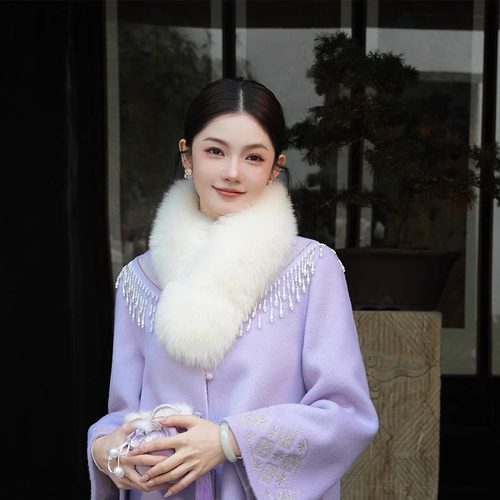 100%狐狸毛时尚米白色法式