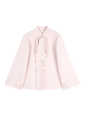 【杏花微雨】冯（CHAOMEI 国风新中式女装水粉色绵羊毛双面呢套装