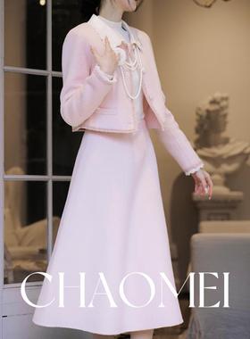 冯（CHAOMEI【最甜情歌】蝴蝶结100羊毛双面毛呢外套半裙TG02423