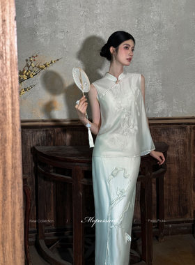 MOPASSANT【寄南枝】新中式夏季亚麻料蕾丝刺绣汉服套装