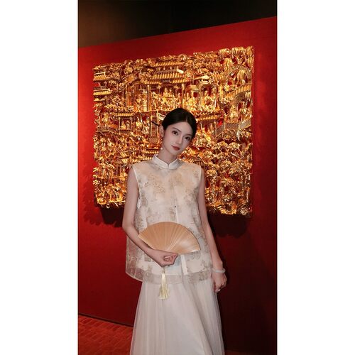 微瑕清仓 介意勿拍【云锦】新中式国风套装蕾丝马甲半裙两件套