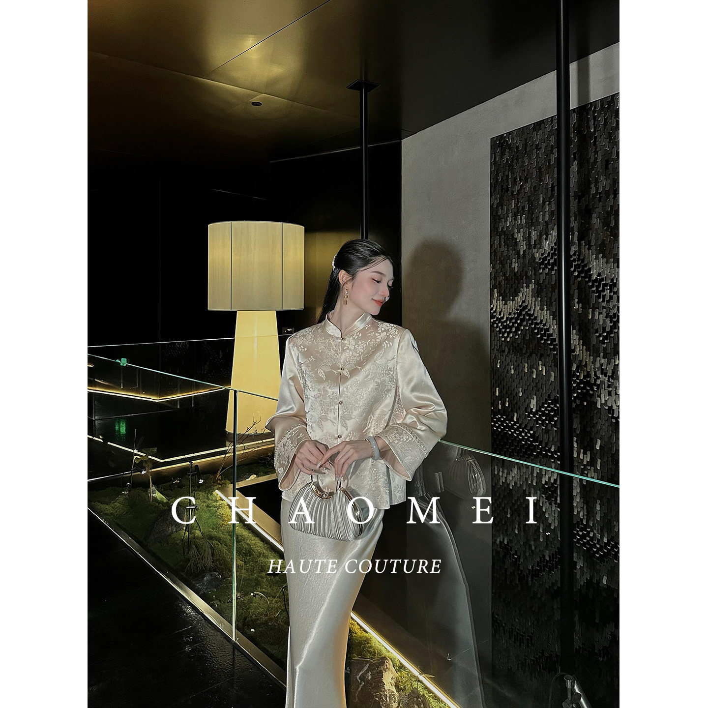 冯（CHAOMEI【流萤】新中式中国风醋酸中式刺绣外套+半身裙套装