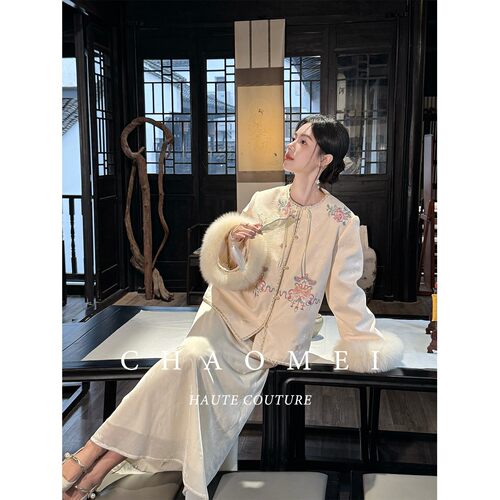 闭店清仓【长乐曲】国风新中式新款狐狸毛刺绣新国标羽绒服女