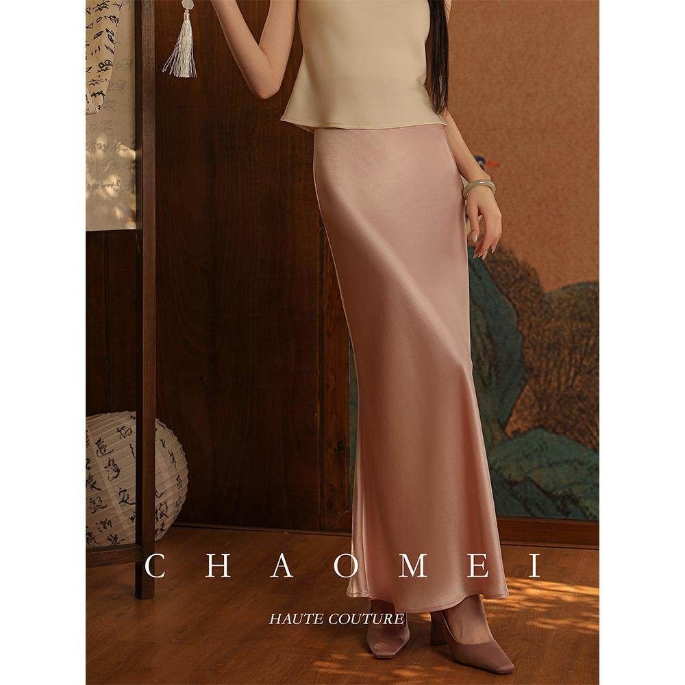 冯（CHAOMEI【流光曲线】粉色醋酸半身裙轻奢新中式鱼尾长款女,女装/女士精品,半身裙,淘宝优惠券,粉丝福利购,淘宝优惠卷