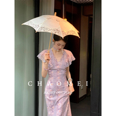 天丝风信紫花边装 新中式 饰鱼尾连衣裙 古董蔷薇 MOPASSANT