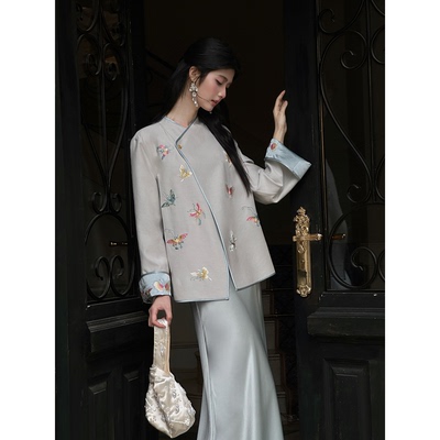 MOPASSANT 【兰蝶3.0】新中式双面可穿醋酸料刺绣外套+半身裙套装