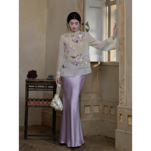 花未眠 新中式 夏季 MOPASSANT 醋酸半裙套装 27上新 刺绣衬衫