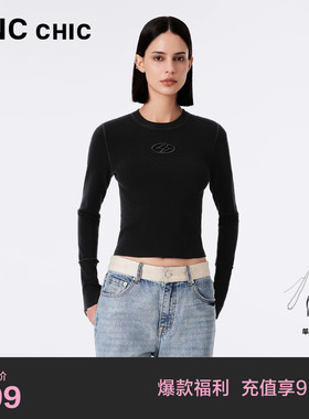 LINC金羽杰肌理感针织衫女打底修身机能感小圆领上衣女S233SW401Y