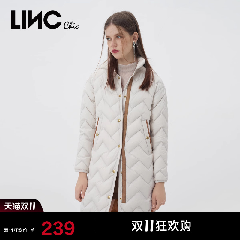 LINC金羽杰羽绒服衬衫式轻薄中长款羽绒服女秋冬保暖外套女6370