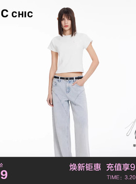 LINCCHIC金羽杰立体剪裁高腰复古直筒牛仔裤女S241JE134Y