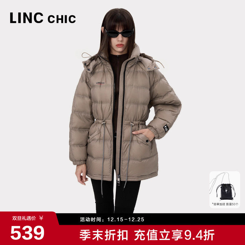 LINC金羽杰羽绒服女款2024新款中长款收腰轻薄羽绒服女Y24803147