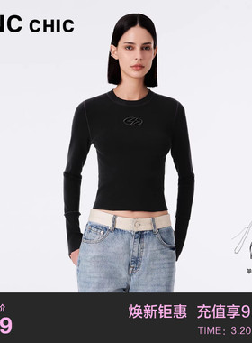 LINC金羽杰肌理感针织衫女打底修身机能感小圆领上衣女S233SW401Y