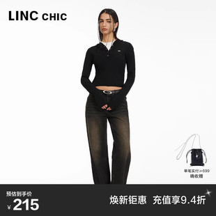 中腰复古阔腿直筒牛仔裤 女S241JE398Y 新款 LINCCHIC金羽杰春季