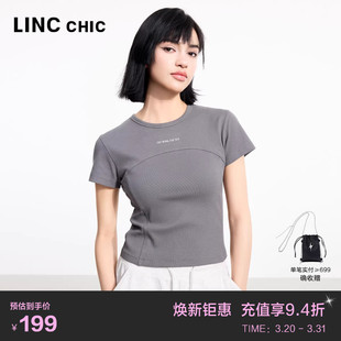 T恤女夏FK190Y 机能感露背上衣小圆领半袖 LINC短袖 女T恤2025新款