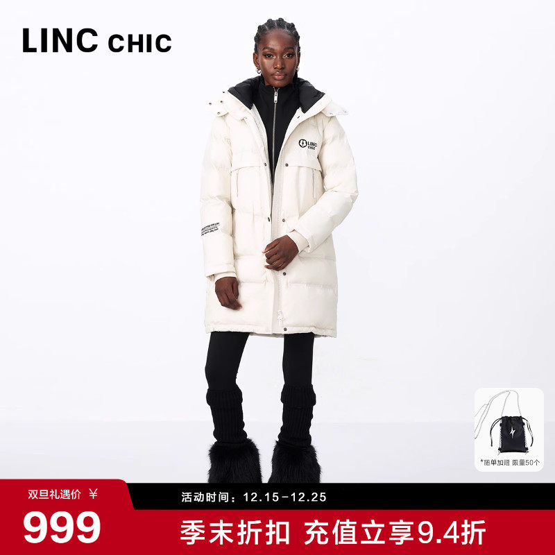 LINC金羽杰女士羽绒服冬季新款都市学院感中长款羽绒服女3339Y