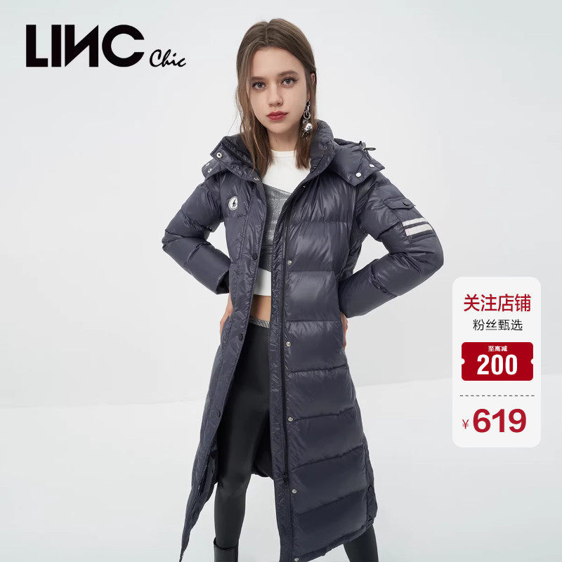 LINCCHIC金羽杰羽绒服女款冬季修身长款过膝羽绒服女Y22808191
