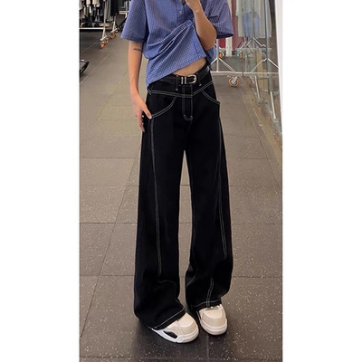 美式复古水洗阔腿牛仔裤