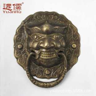 仿古黄铜兽头门环拉手狮子头铺首YRH051面宽12CM 远儒实业中式