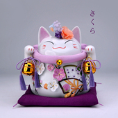 日本紫色樱花招财猫发财猫入户摆件客厅乔迁开业礼物前台服装 店