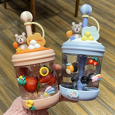 网红冷萃吸管杯女生超萌高颜值便携可爱水杯儿童果汁牛奶搅拌杯子