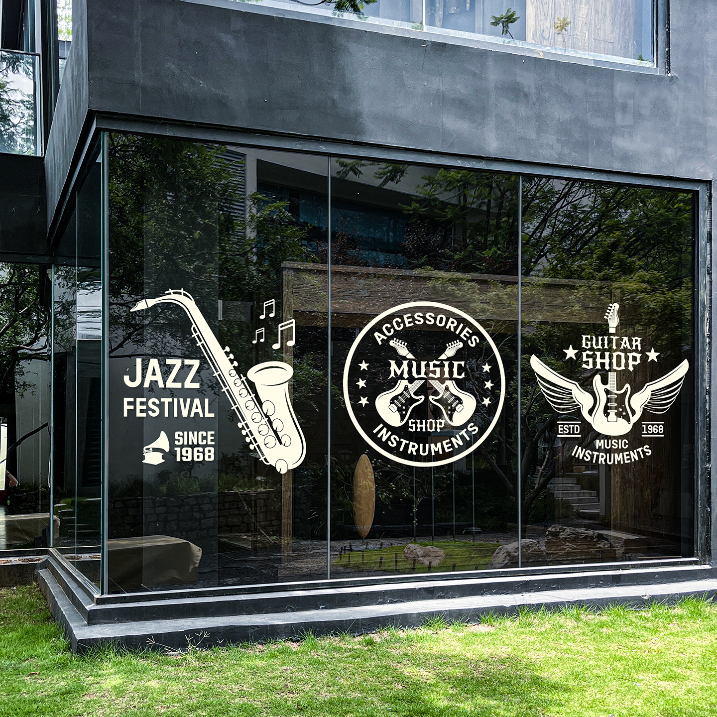 音乐教室玻璃静电贴纸高级感网红音乐教室乐器行玻璃门橱窗贴画