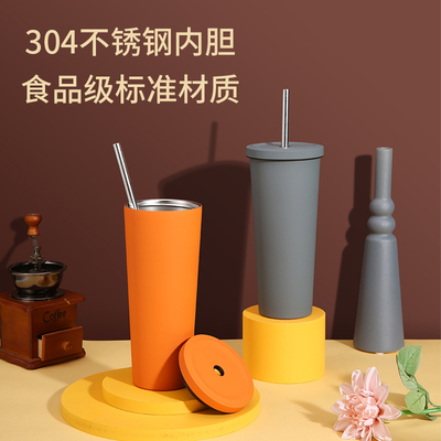 保温杯女带吸管儿童水杯大人高颜值孕妇大容量杯子可爱网红奶茶杯