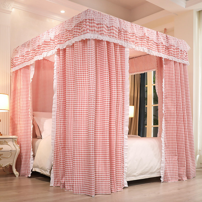 新款公主风遮光床帘蚊帐一体式家用卧室防尘顶加厚床幔落地小清新