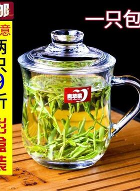 水晶玻家璃透明泡茶杯盖有子加厚水杯用51908带把口杯把手中式带