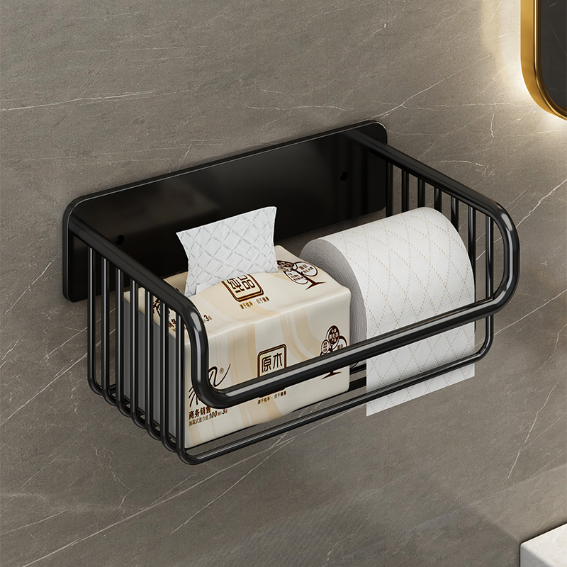 免打孔厕纸架洗手间卷纸置物架卫生间纸巾篮壁挂式厕所抽纸盒浴室