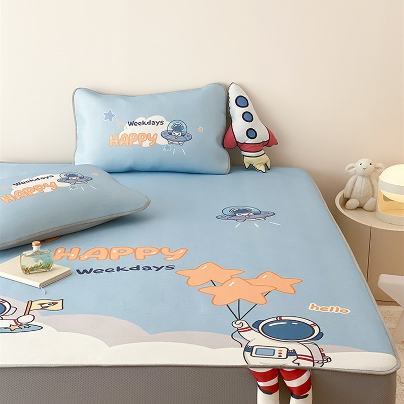 A类夏季卡通冰丝凉席三件套可爱立体印花可水洗床笠床席款空调席