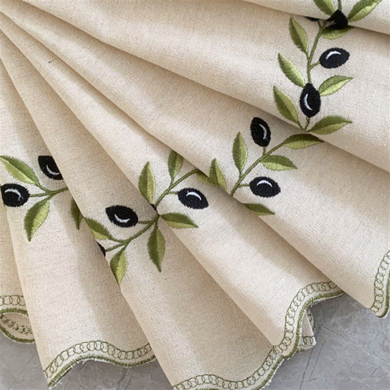 橄榄刺绣提拉帘扇形气球帘小窗户窗帘飘窗厨房免打孔魔术贴伸缩杆