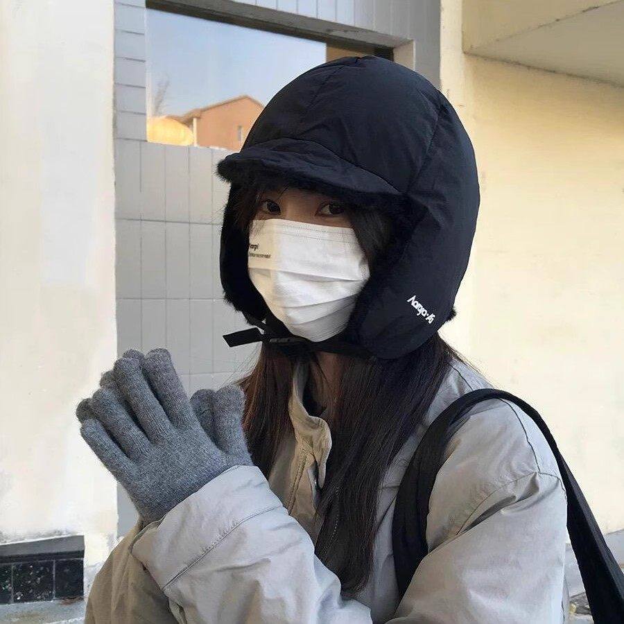 骑行雷锋帽骑电动车帽子秋冬季女款头盔帽套防风防寒装备可带头盔