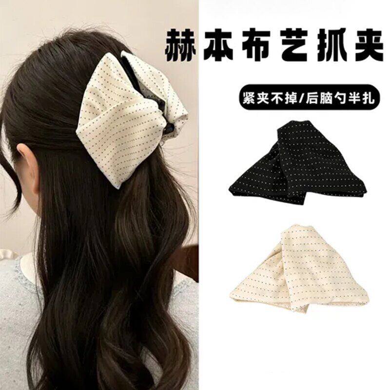 日韩布艺波点三角抓夹女后脑勺盘发鲨鱼夹时尚气质发饰三角形长发