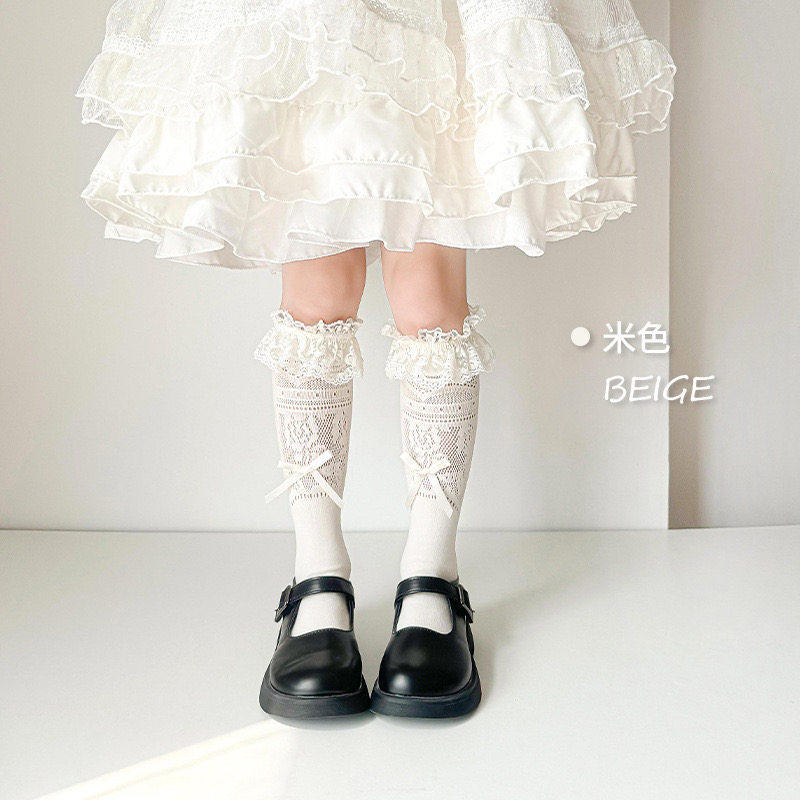 女童长筒袜夏季薄款儿童洛丽塔蕾丝花边公主袜子宝宝小腿JK长袜