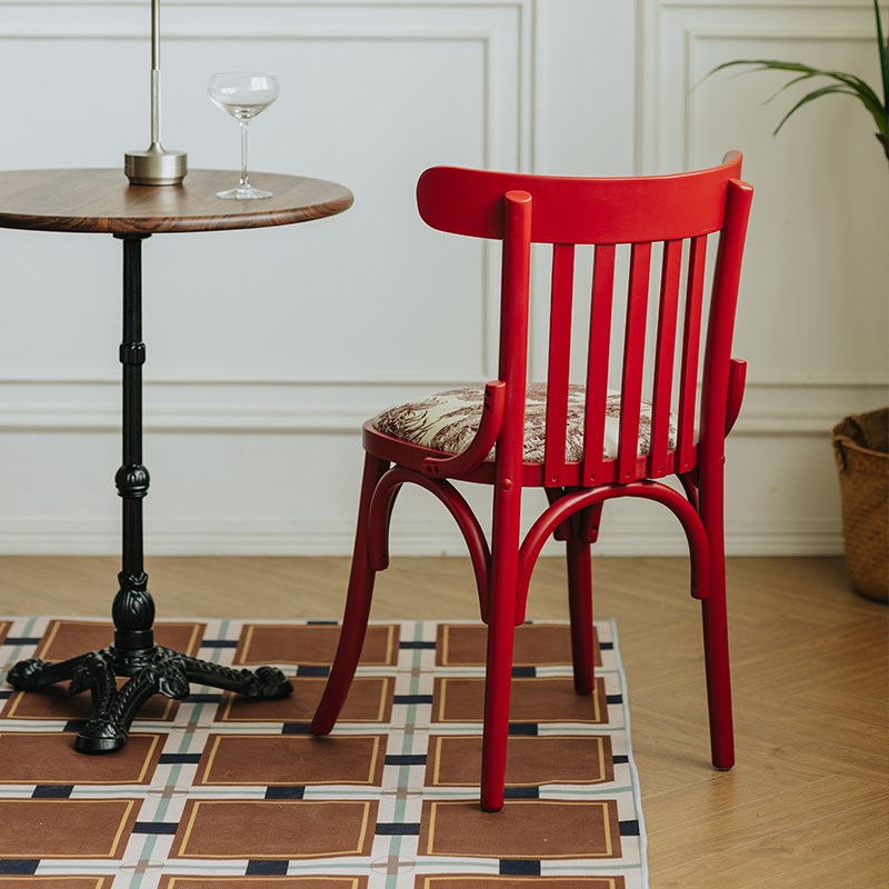樱桃房间763号椅实木餐椅家用法式中古软包凳子靠背椅子红色印花