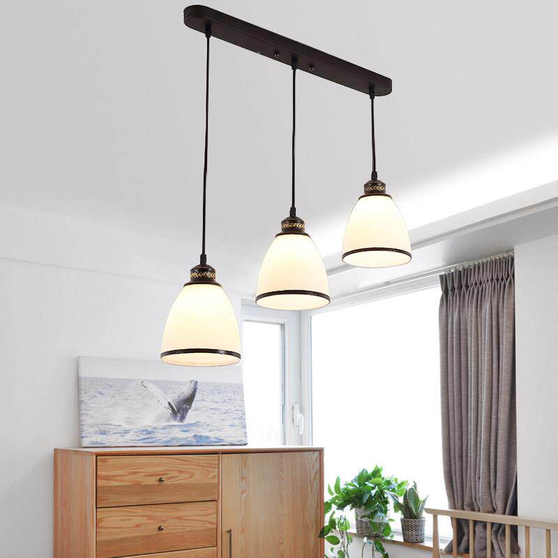 美式乡村餐厅吊灯饭厅吧台灯吸顶灯具简欧复古吊线长盘圆盘小吊灯