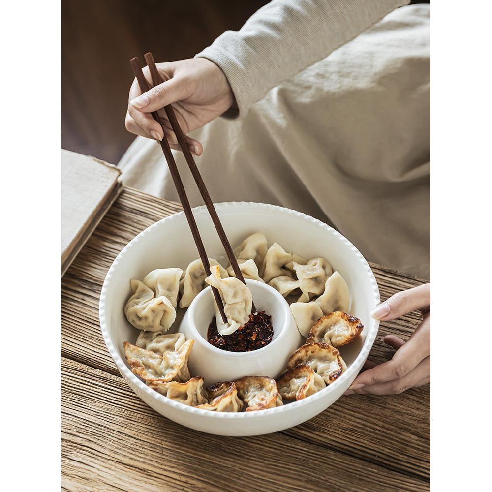 小众款分隔碗陶瓷饺子碗餐厅创意摆盘家用餐具沙拉蘸酱碗白色菜碗