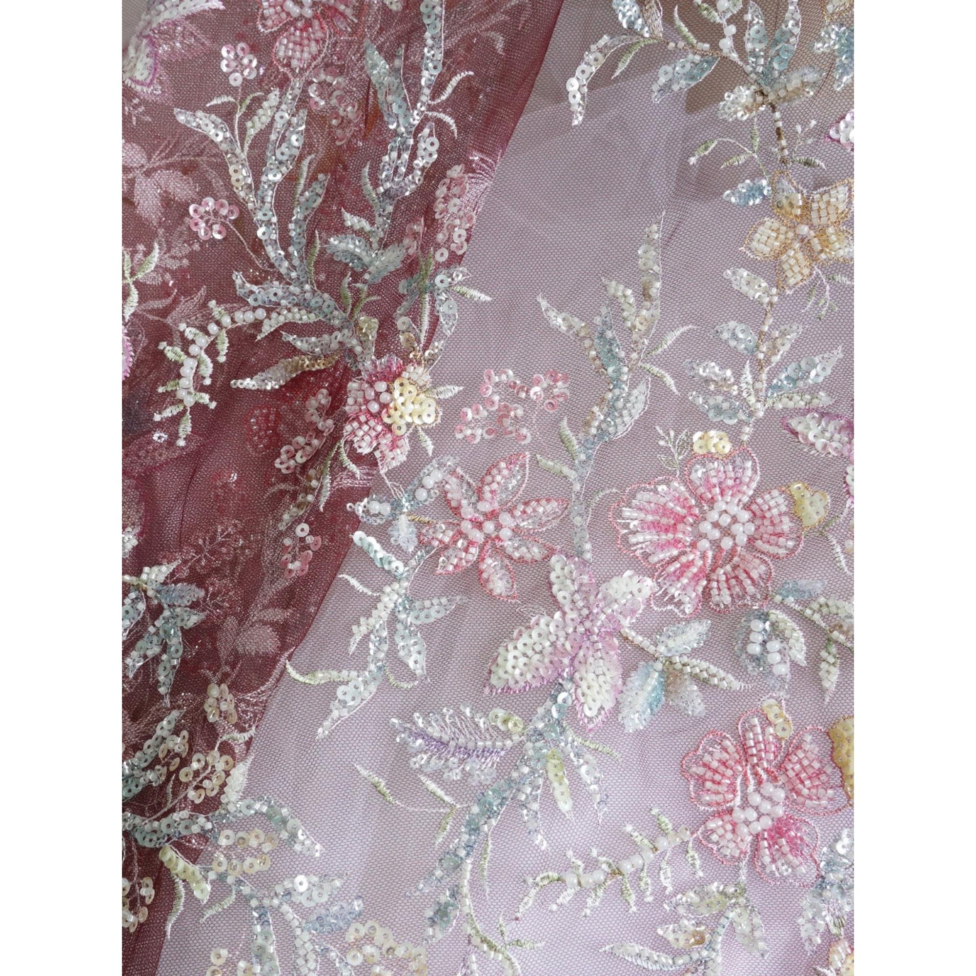 欧美重工珍珠装饰花朵奢华钉珠亮片绣花叶子面料婚纱礼服汉服辅料