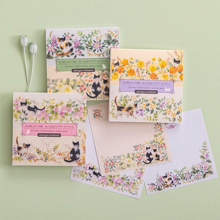 【现货】日本keiyusha花の刺绣便签本野草花朵猫咪刺绣风备忘录