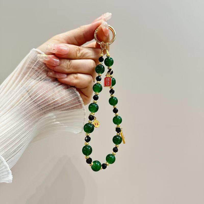 绿色手机链琉璃链条玛瑙腕挂链复古平安百无禁忌挂饰百搭串珠高级