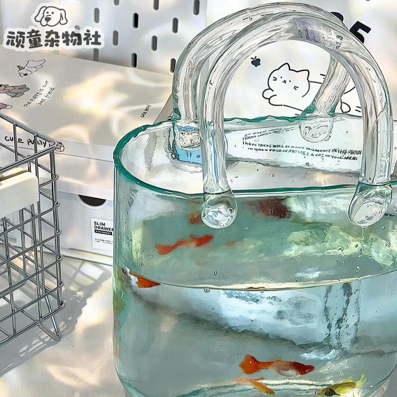 鱼缸小型客厅电视柜2025新款手提玻璃缸造景观赏小鱼桌面装饰摆件
