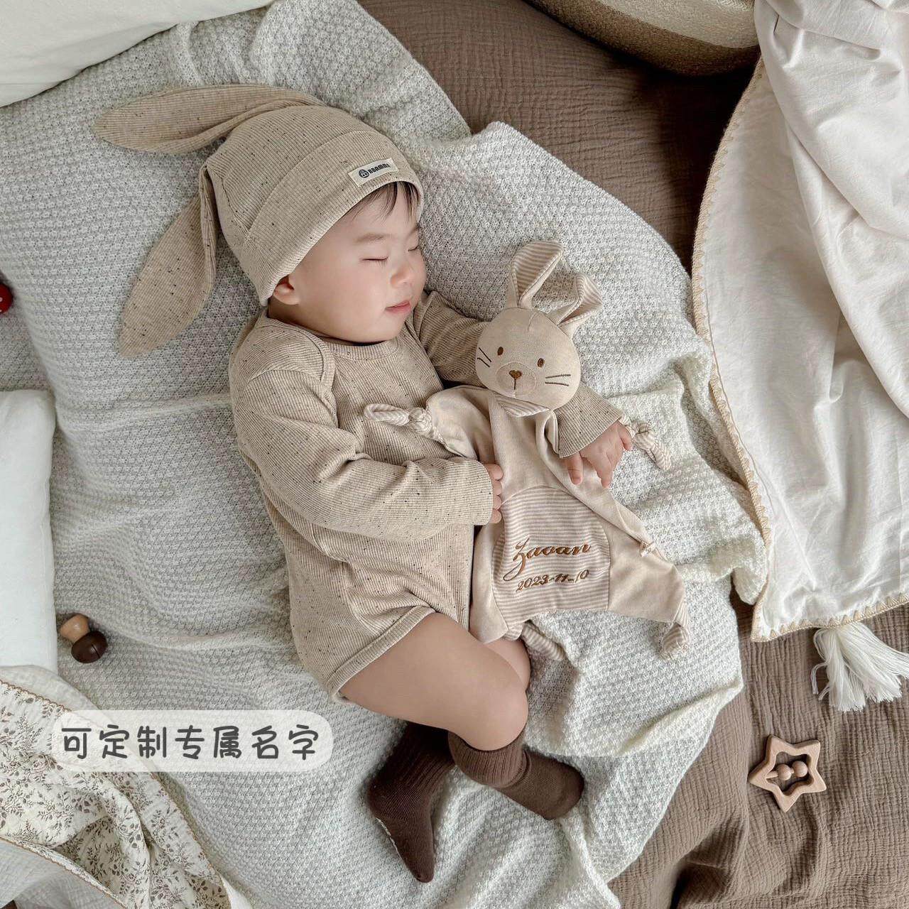 【定制名字】Bulubaby有机棉安抚巾婴幼儿可啃咬入口响铃陪睡玩偶