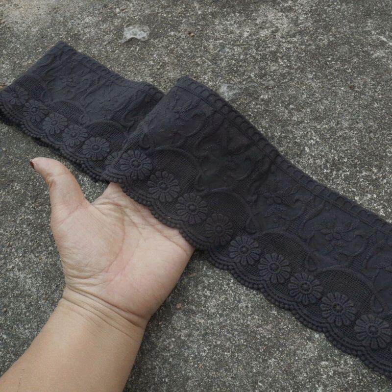加宽深灰色纯棉布刺绣不透底花边衣服裙子边下摆加长领口服装辅料