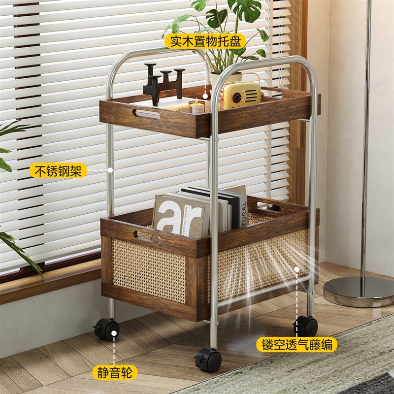 中古小推车置物架零食可移动沙发边几客厅侧边柜家用床头茶几桌子